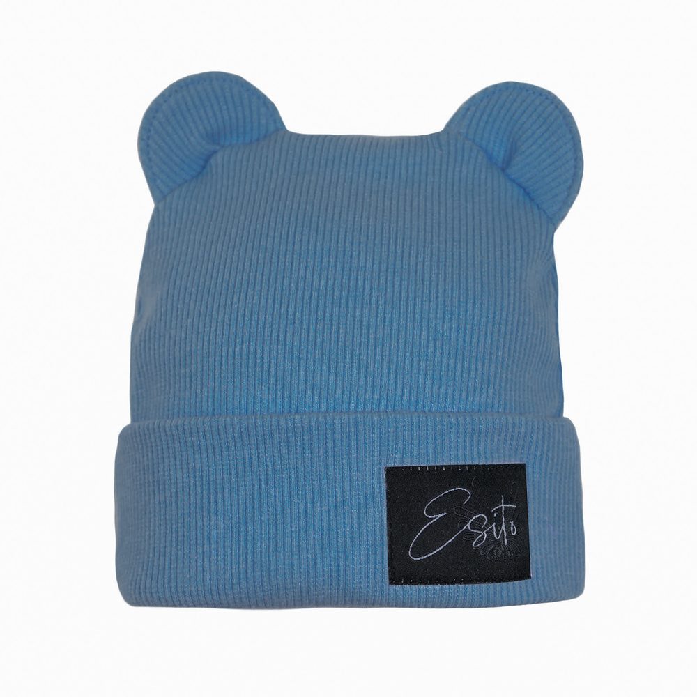 ESITO Zimní žebrovaná čepice s oušky Color Blue - modrá
