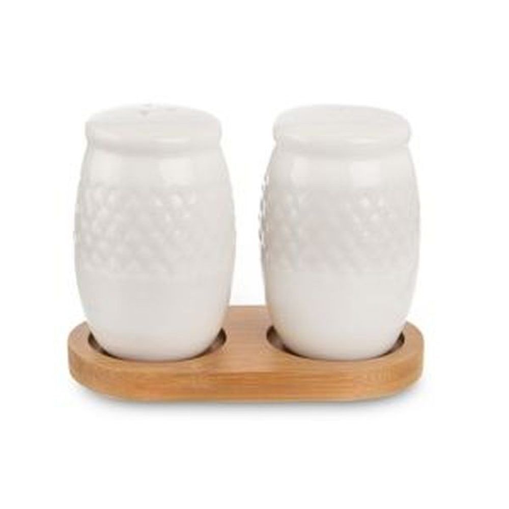 Levně slánka+pepř. 2-dílná se stojánkem, porcelán/bambus