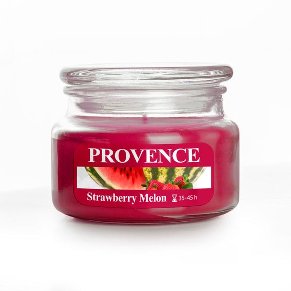 Levně Provence SVÍČKA VE SKLE S VÍČKEM 200G JAHODA+MELOUN