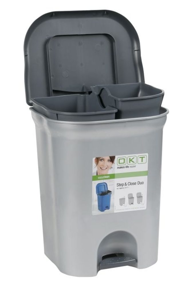Levně koš odp.2x11l DUO, Step-Close, stříbr., pedál, 37x29x46cm