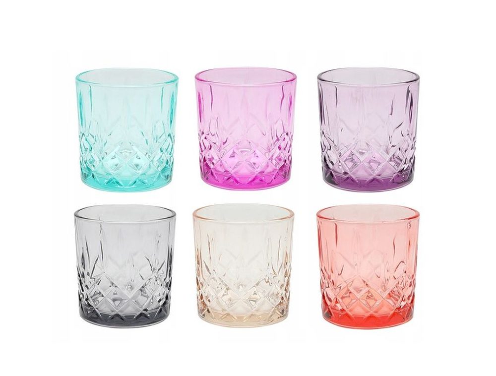 Levně sklen. 340ml, 6ks, d8x8,5cm, MIX barev, whisky