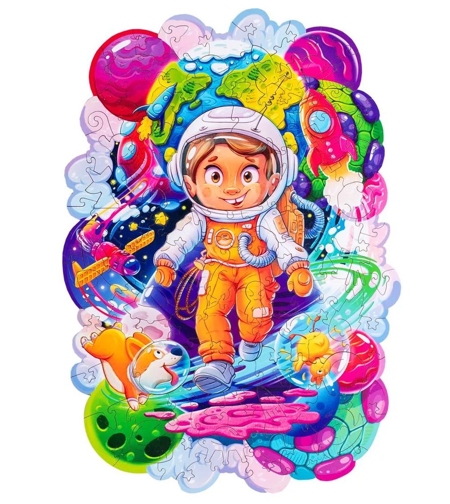 Levně DŘEVĚNÉ BAREVNÉ PUZZLE - Vesmírný dobrodruh
