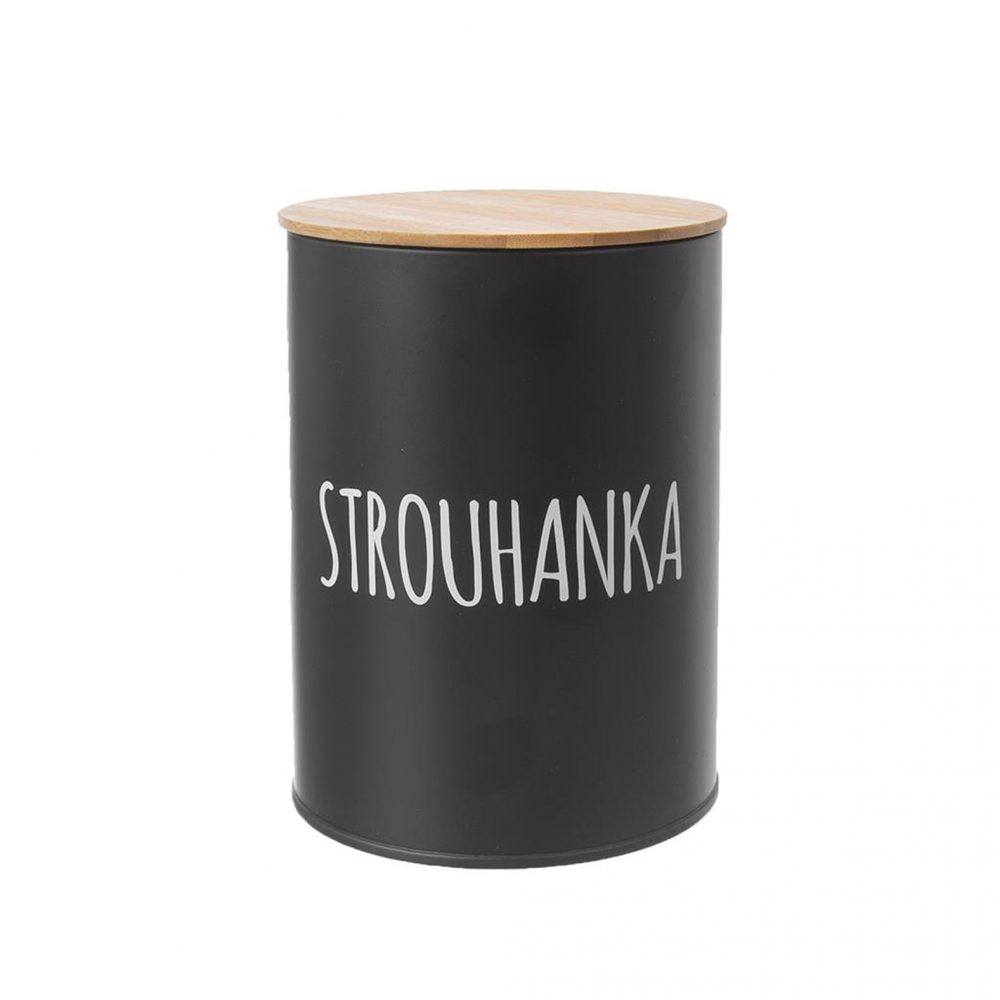 Levně dóza plech. d11x15,5cm, STROUHANKA, BLACK, plech/bambus