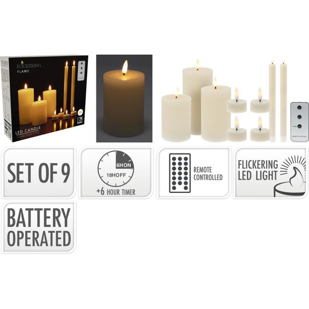 Levně HOMESTYLING LED svíčky sada 9 ks s dálkovým ovládáním KO-AX6200120