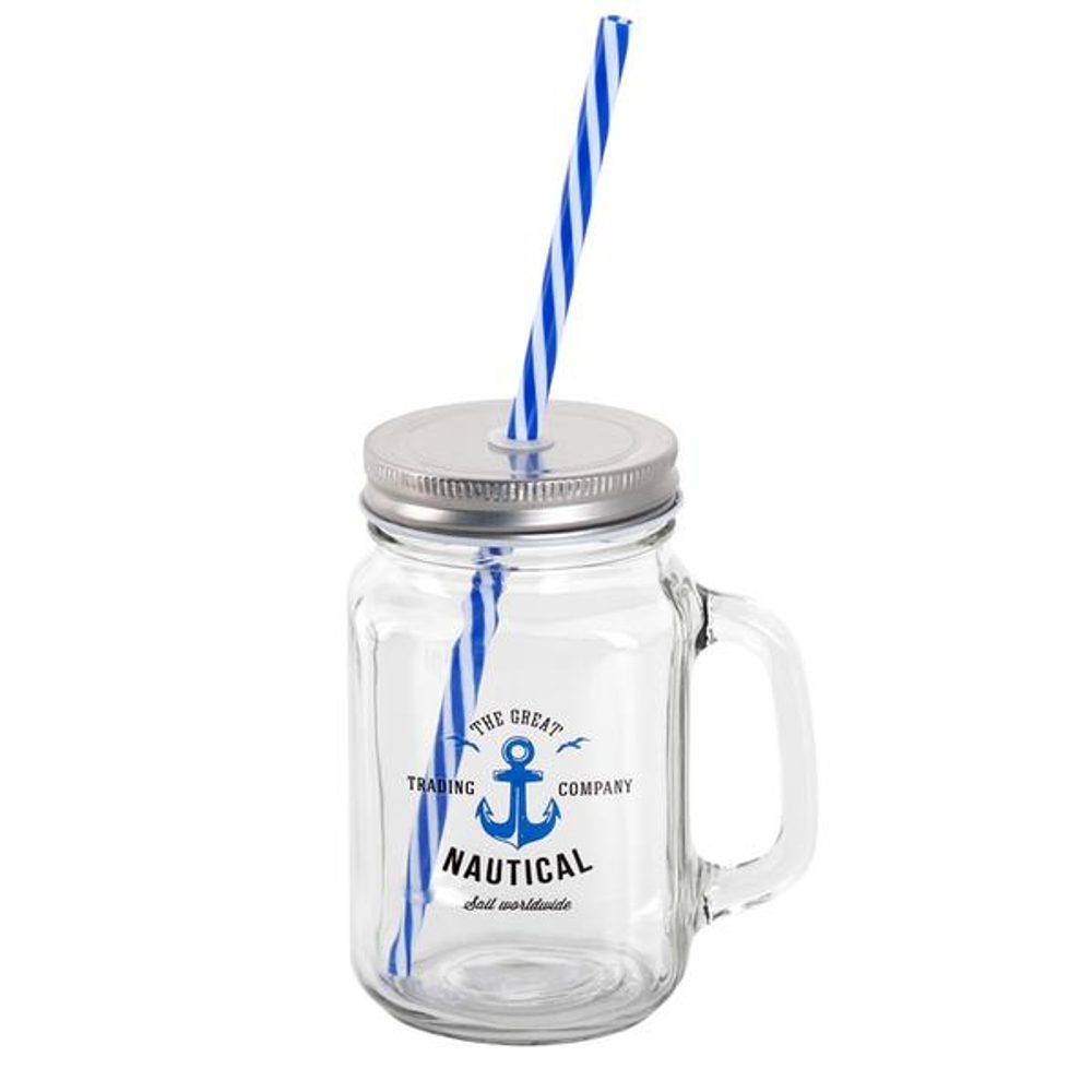 Levně TORO SKLENICE "MASON" S VÍČKEM A BRČKEM, 450ML, NÁMOŘNÍ