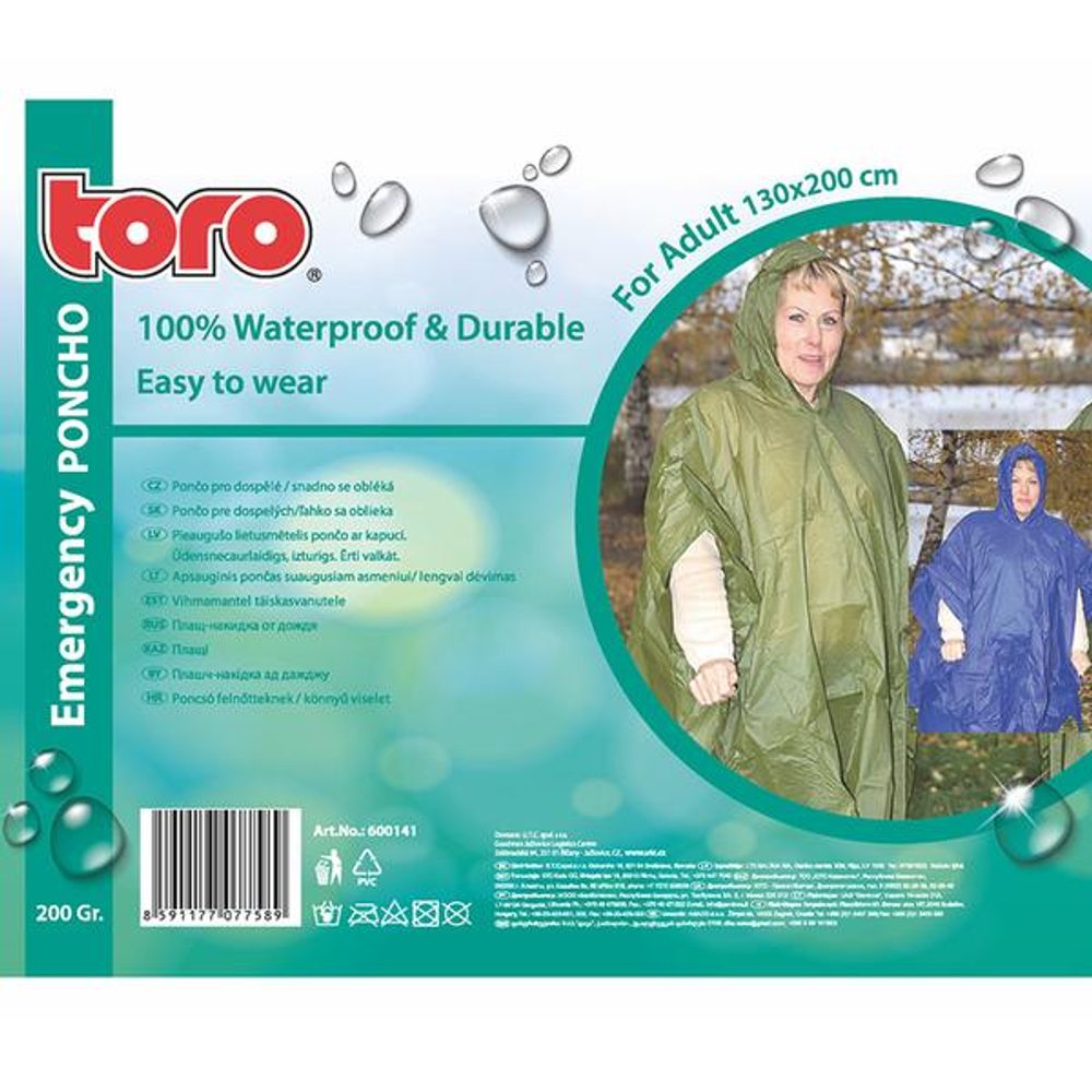 Levně TORO PONCHO PLÁŠTĚNKA PRO DOSPĚLÉ, VEL:130X200CM
