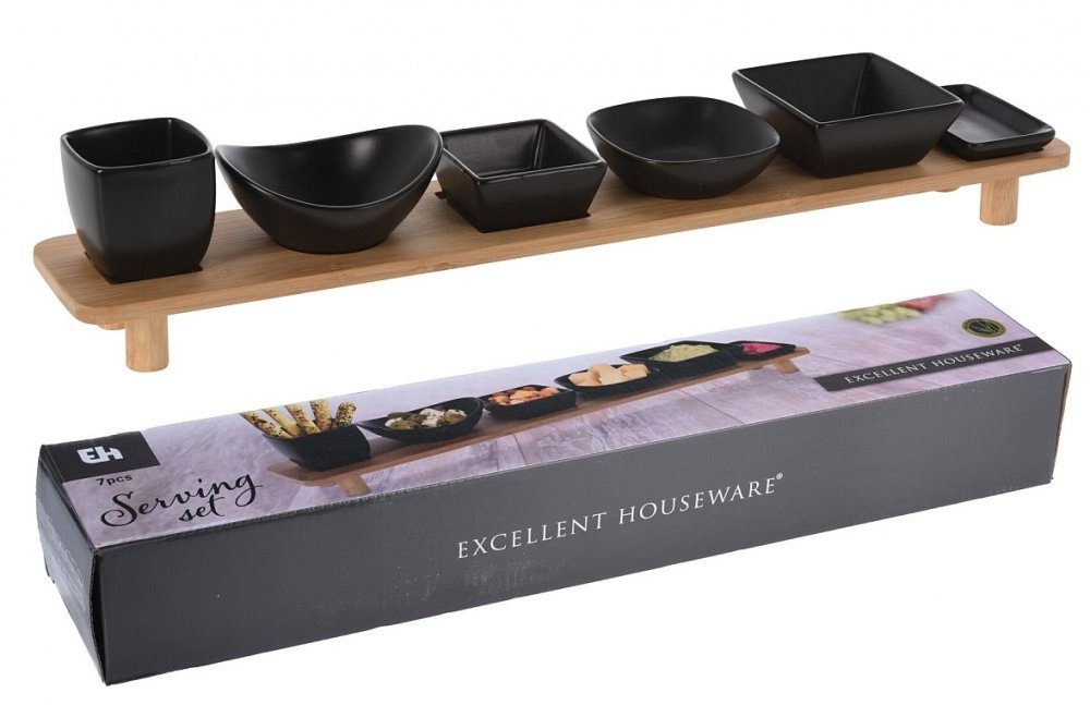 EXCELLENT HOUSEWARE Servírovací misky s bambusovým podnosem sada 7 ks černá KO-210000830