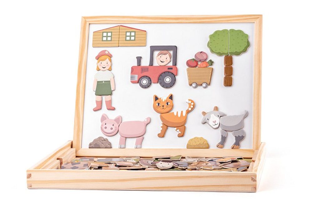 Levně WOODY Magnetická tabulka se zvířátky, oboustranná