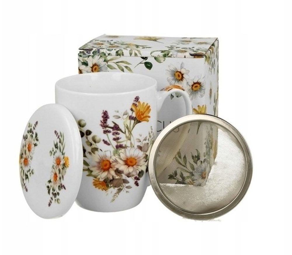 Levně hrnek 380ml, DAISY LUČNÍ KVĚTY+víčko+sítko NR, porcelán, DB