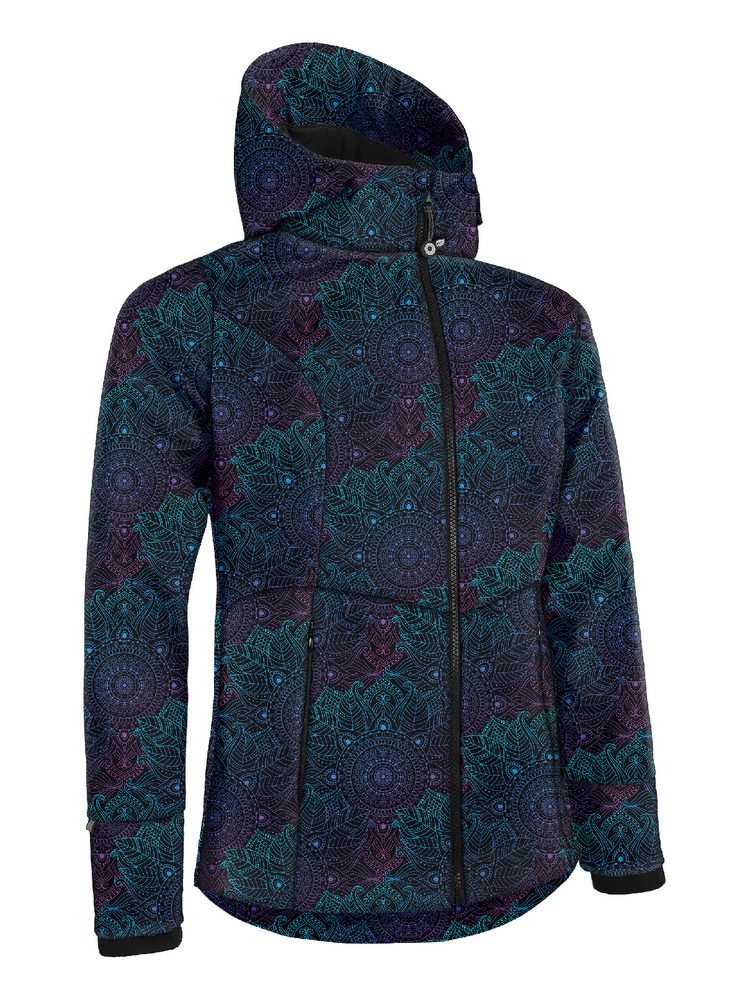 Levně Unuo, Dámská softshellová bunda s fleecem pružná Alba, Temná mandala - XXL