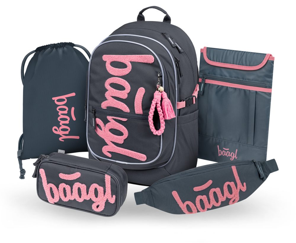 Levně BAAGL SET 5 Core Logo růžový: batoh, penál, sáček, ledvinka, obal na notebook GRS