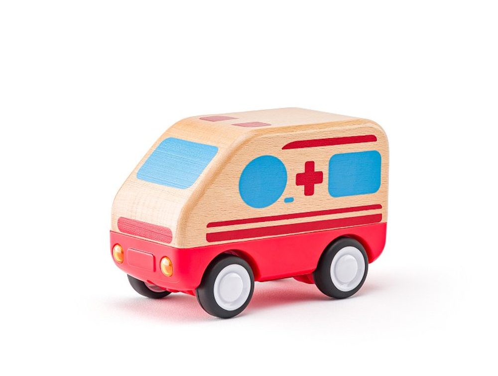 WOODY Auto sanitka se zvuky a světlem, setrvačník