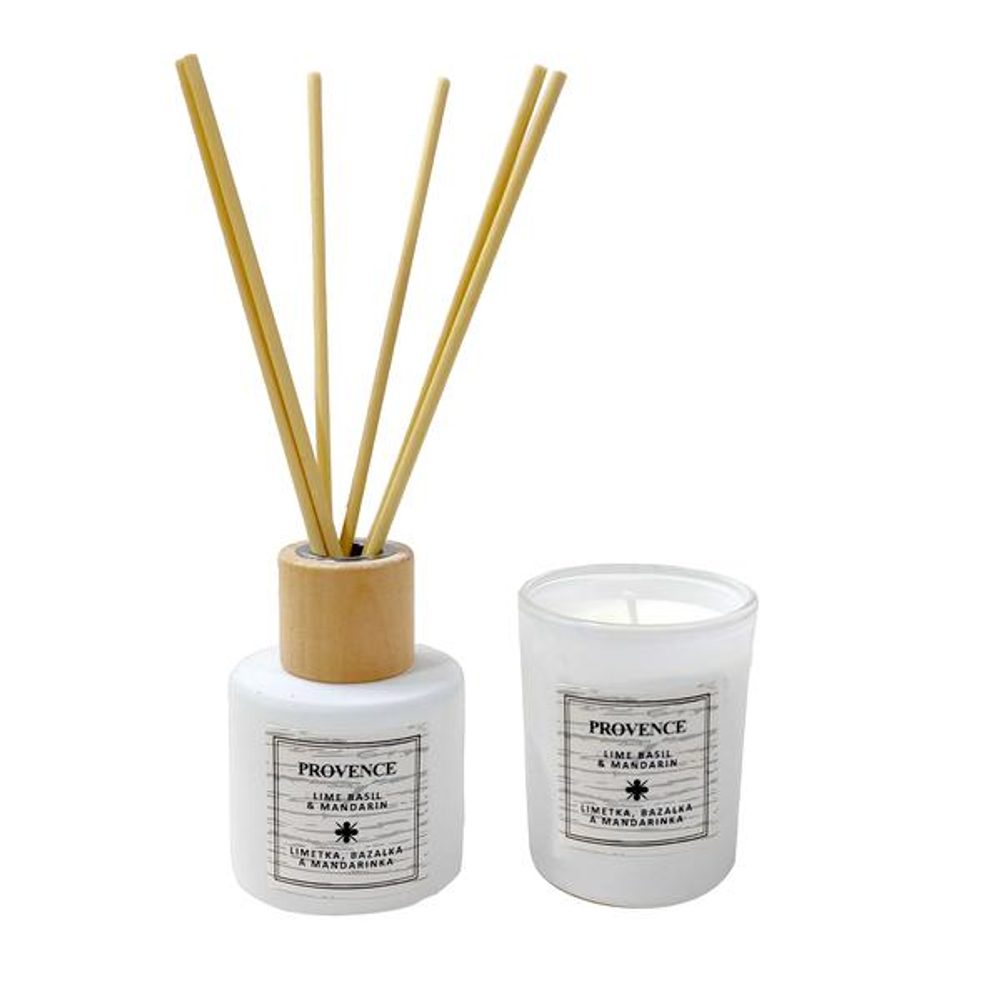 Levně Provence SVÍČKA VE SKLE + DIFUZÉR 50ML LIMET,BAZAL,MANDARIN
