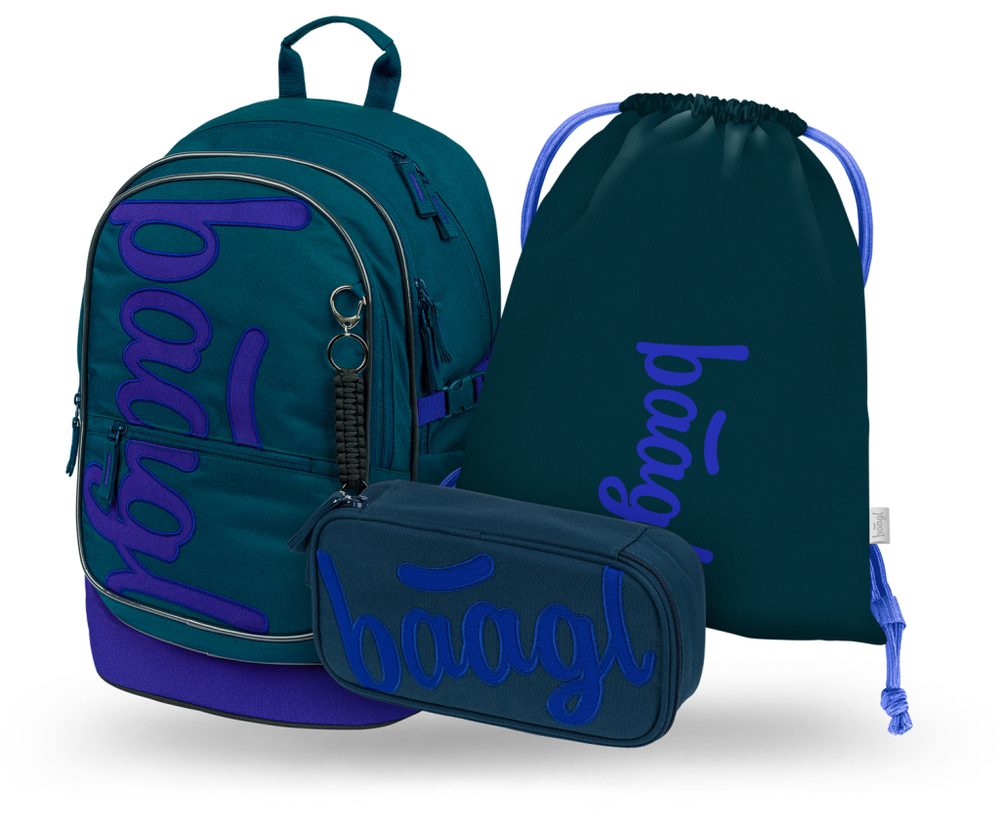 Levně BAAGL SET 3 Core Logo modrý: batoh, penál, sáček GRS