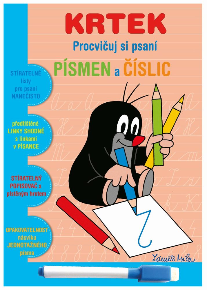 Levně Stíratelný sešit "Procvičuj si písmena a číslice" + stíratelný popisovač - Krtek 1