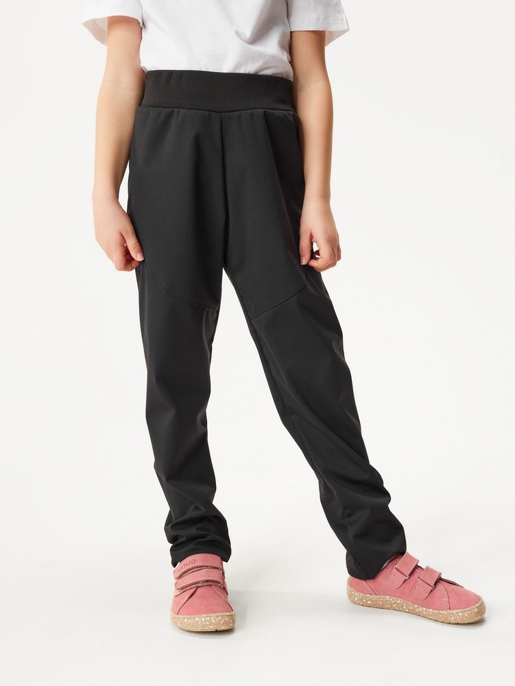 Levně Unuo Dětské softshellové kalhoty bez zateplení pružné Sporty, Černá - 104/110