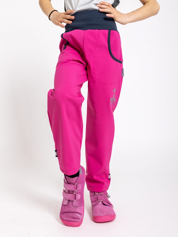 Levně unuo softshellové kalhoty s fleecem Fuchsiové + reflexní obrázek Evžen (Softshell kids trousers) - 116/122