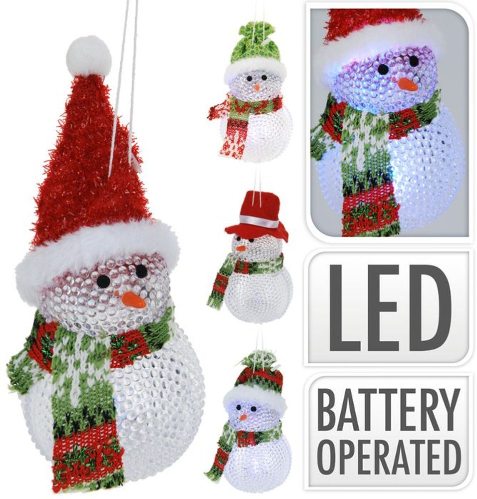 Levně závěs SNĚHULÁK d6x10cm,4druhy, vč.bat., LED, dek.