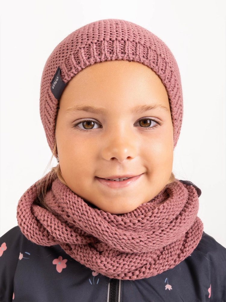 Levně Unuo, Dětská čepice pletená Warm, Starorůžová - L (53-56 cm)