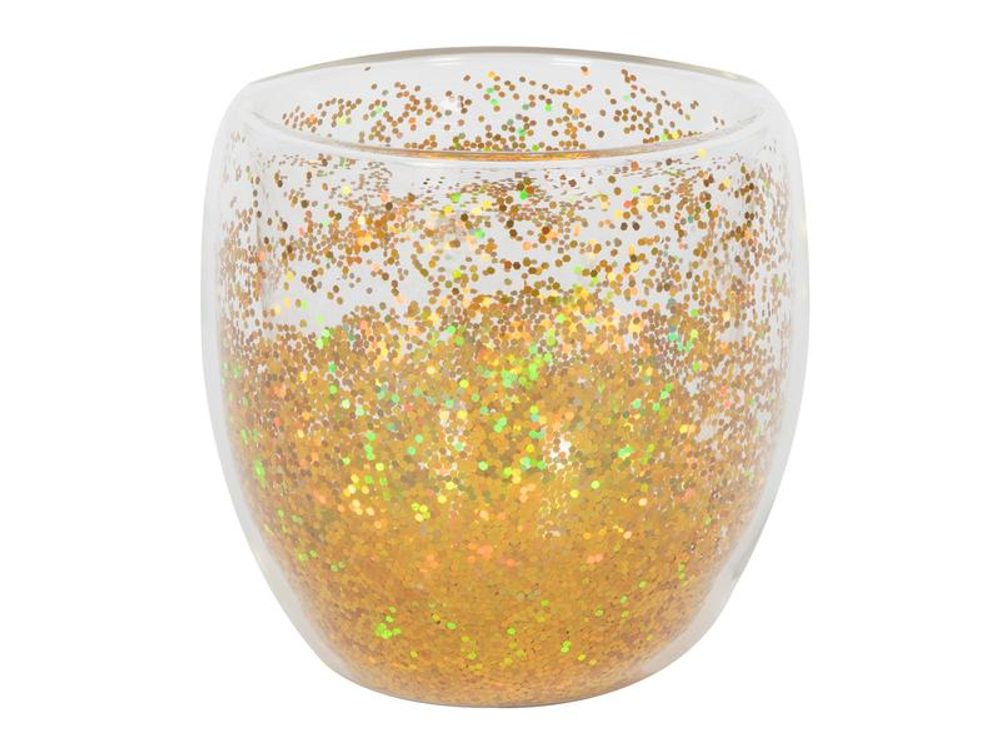 Levně HIT SKLENICE S DVOJÍM SKLEM S KONFETY 250 ML, ZLATÁ