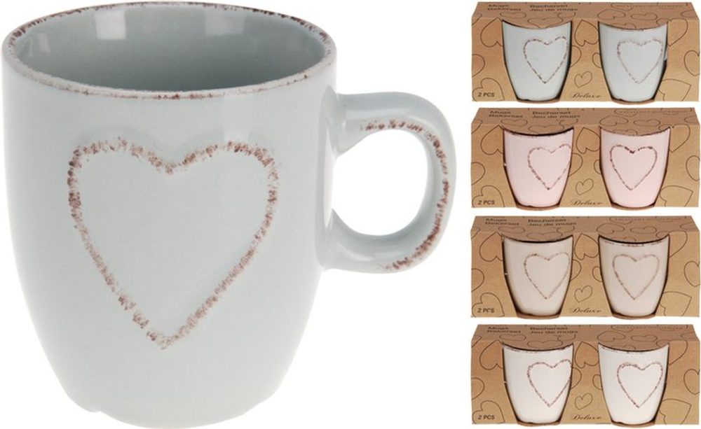 Levně hrnek-2ks-200ml srdíčko porcelán