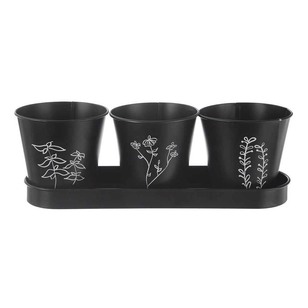 Levně Květináč bylinky BLACK pr. 11cm 3 ks s podtáckem