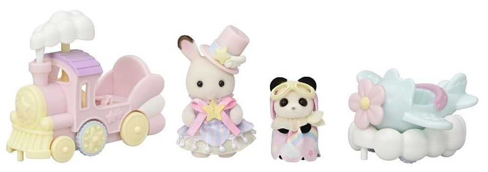 Levně Sylvanian family Letadlo, vláček a baby figurky v zábavném parku