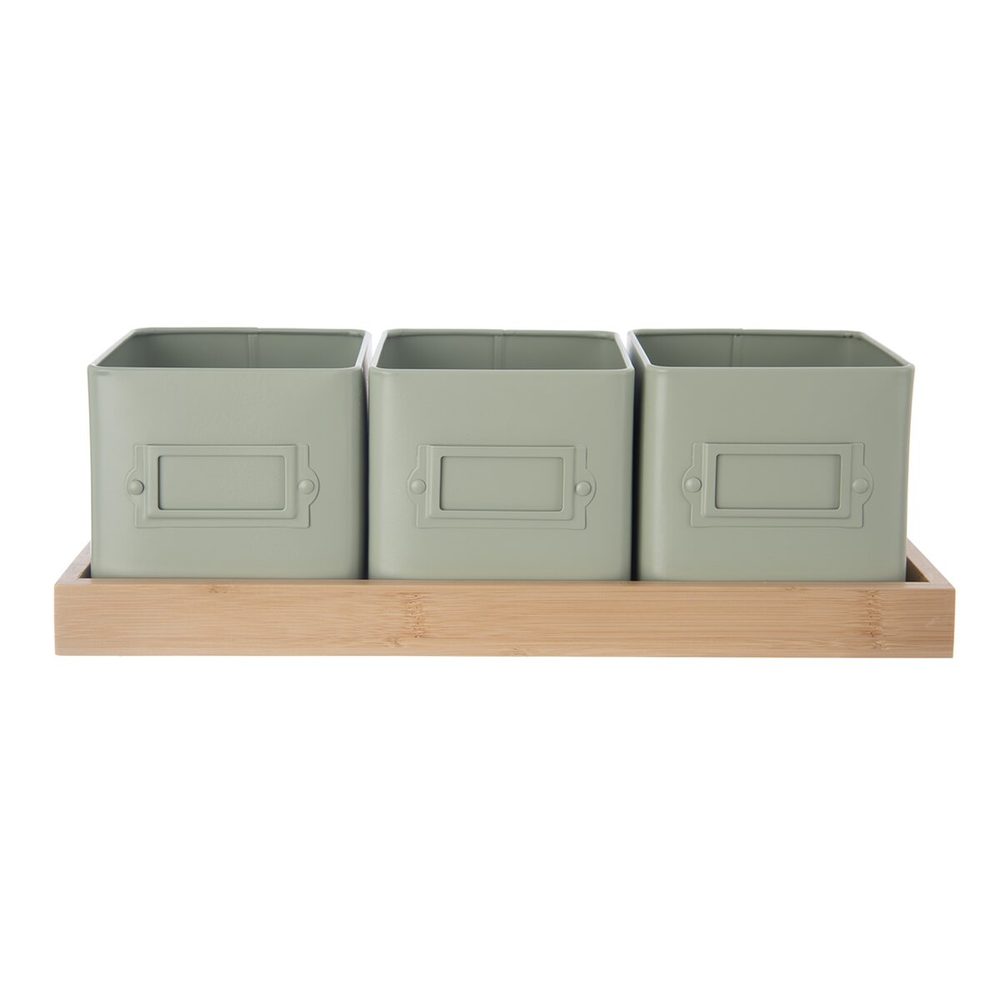 Levně Květináč bylinky GREENISH 11,5x11,5 cm 3 ks+podtácek