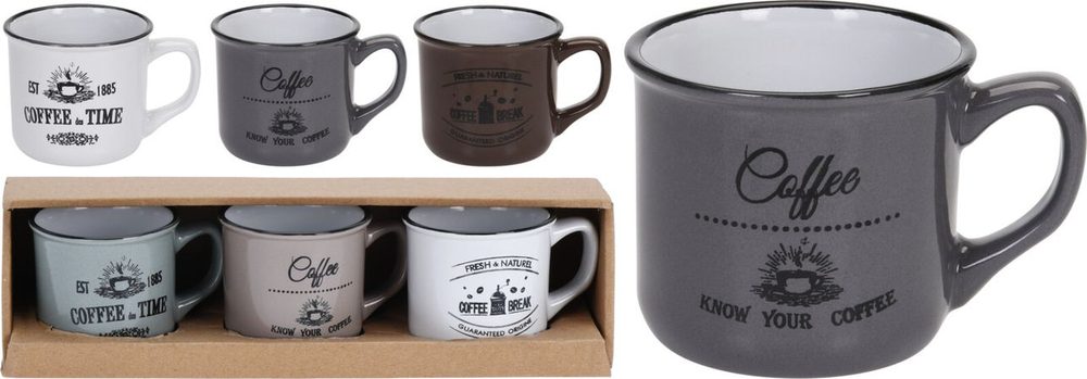 Levně hrnek 180ml-3ks-COFFEE, 3barvy, keramika