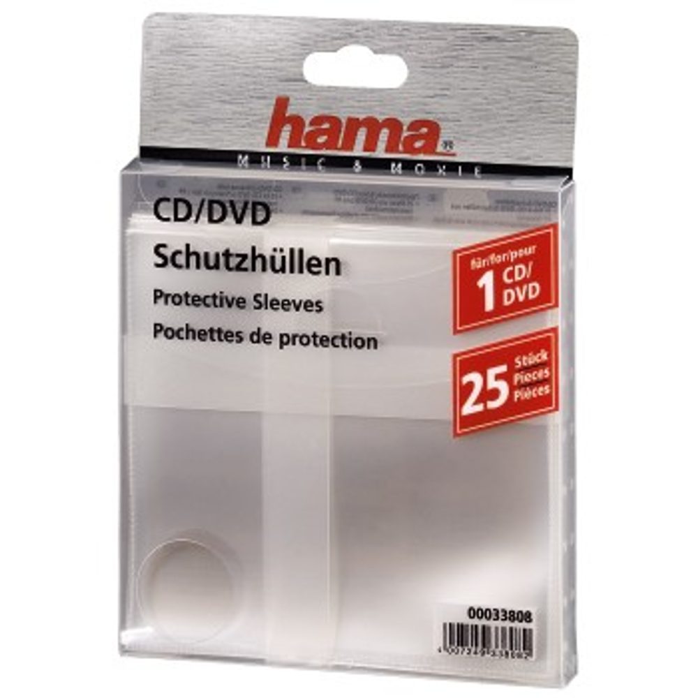 Levně Hama ochranné obaly pro CD/DVD, 25 ks, polypropylen, průhledné