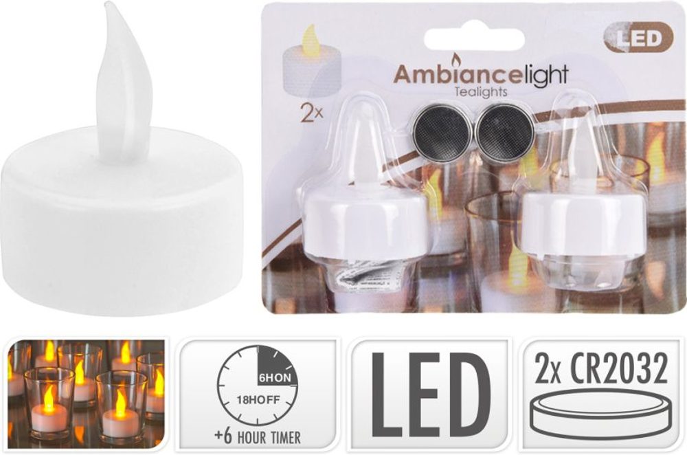 svíčka LED 4x4x2cm čajová 2ks, časovač, vč. bater.