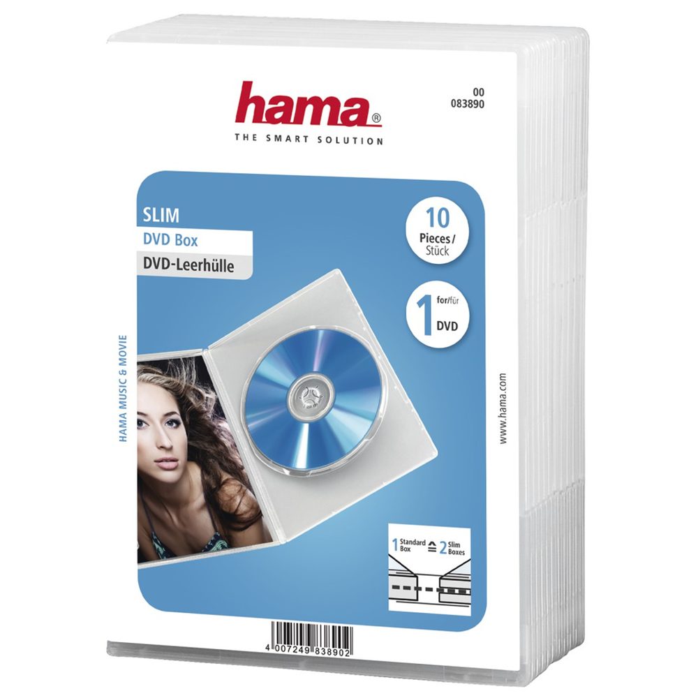 Levně Hama Slim, obal na 1 DVD, s fólií, průhledný, balení 10 ks (cena za balení)