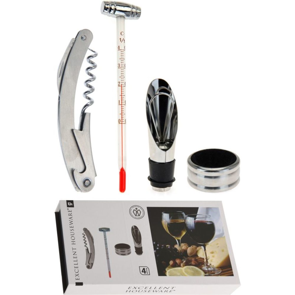 Levně EXCELLENT HOUSEWARE Otvírák na víno s příslušenstvím nerez ocel 4 ks KO-170302180