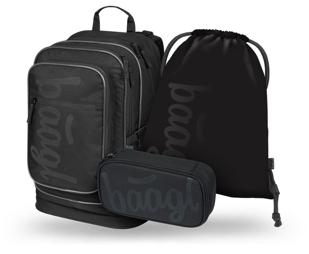 Levně BAAGL SET 3 Cubic Uni černá: batoh, penál, sáček