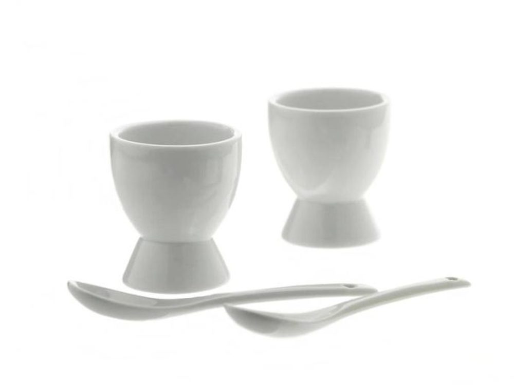 Levně kalíšek na vejce 2ks+2lžičky, bílý porcelán