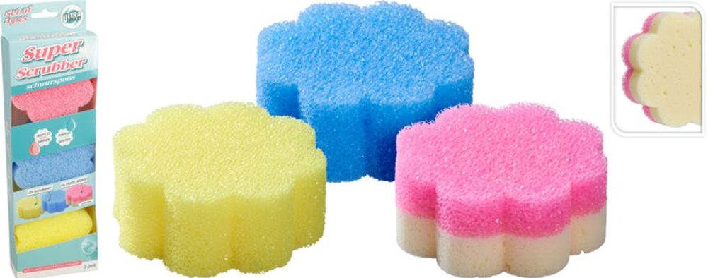 Levně houba SCRUB 3ks, 3barvy (v teplé vodě měkne), PUR pěna