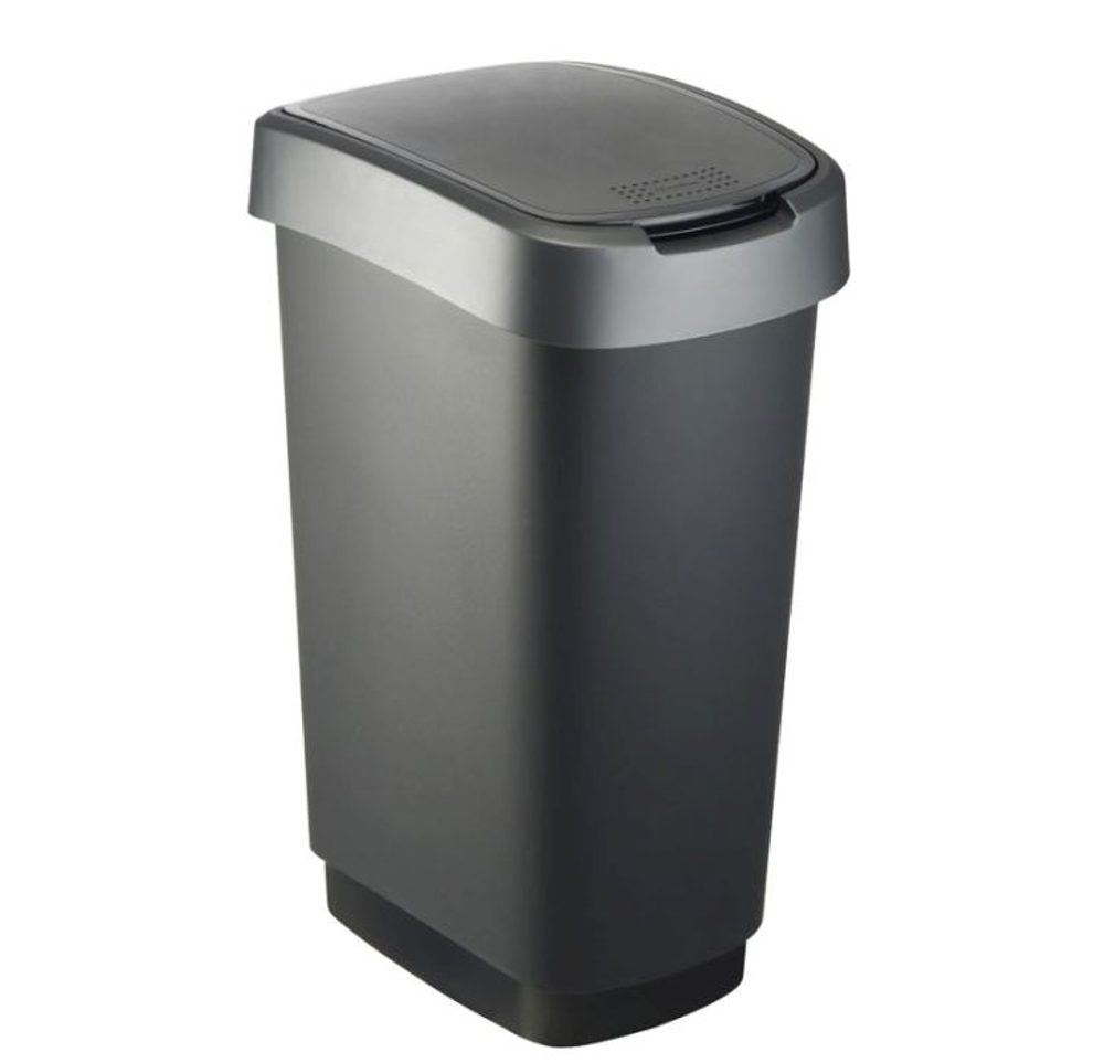 Levně koš odp.50l TWIST, černý/stříbr.,výklop., plast