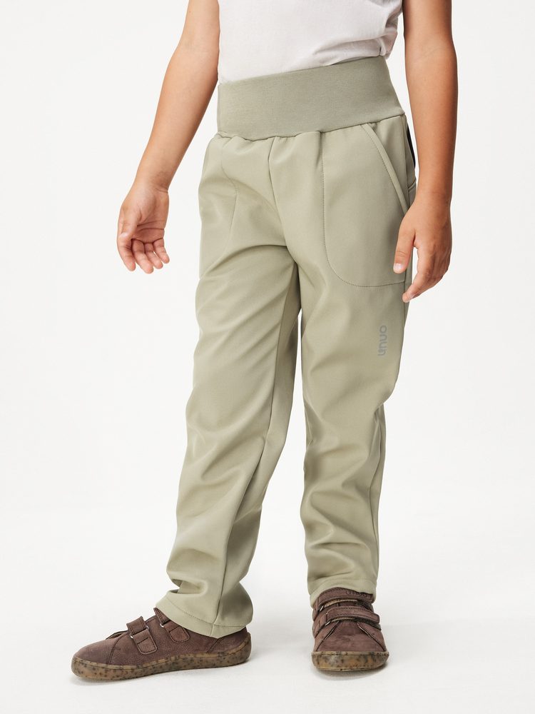 Unuo Dětské softshellové kalhoty s fleecem Simple, Khaki - 158/164