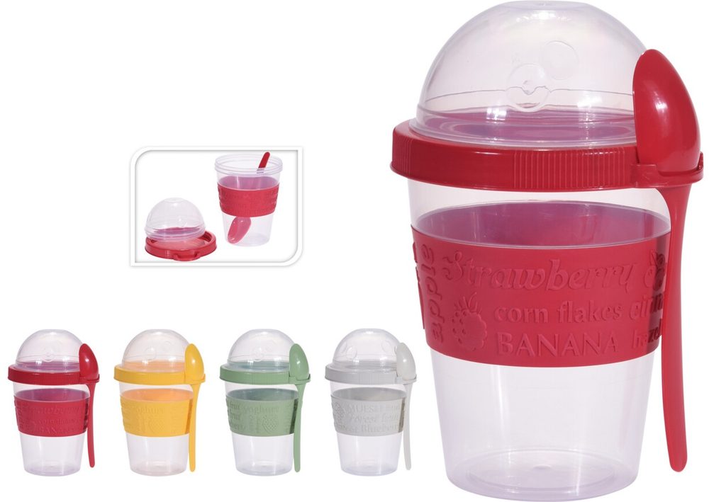 Levně kelímek 0,6l+lžička, JOGURT silik.držák, 4barvy, d10,5 x 6,5cm,plast