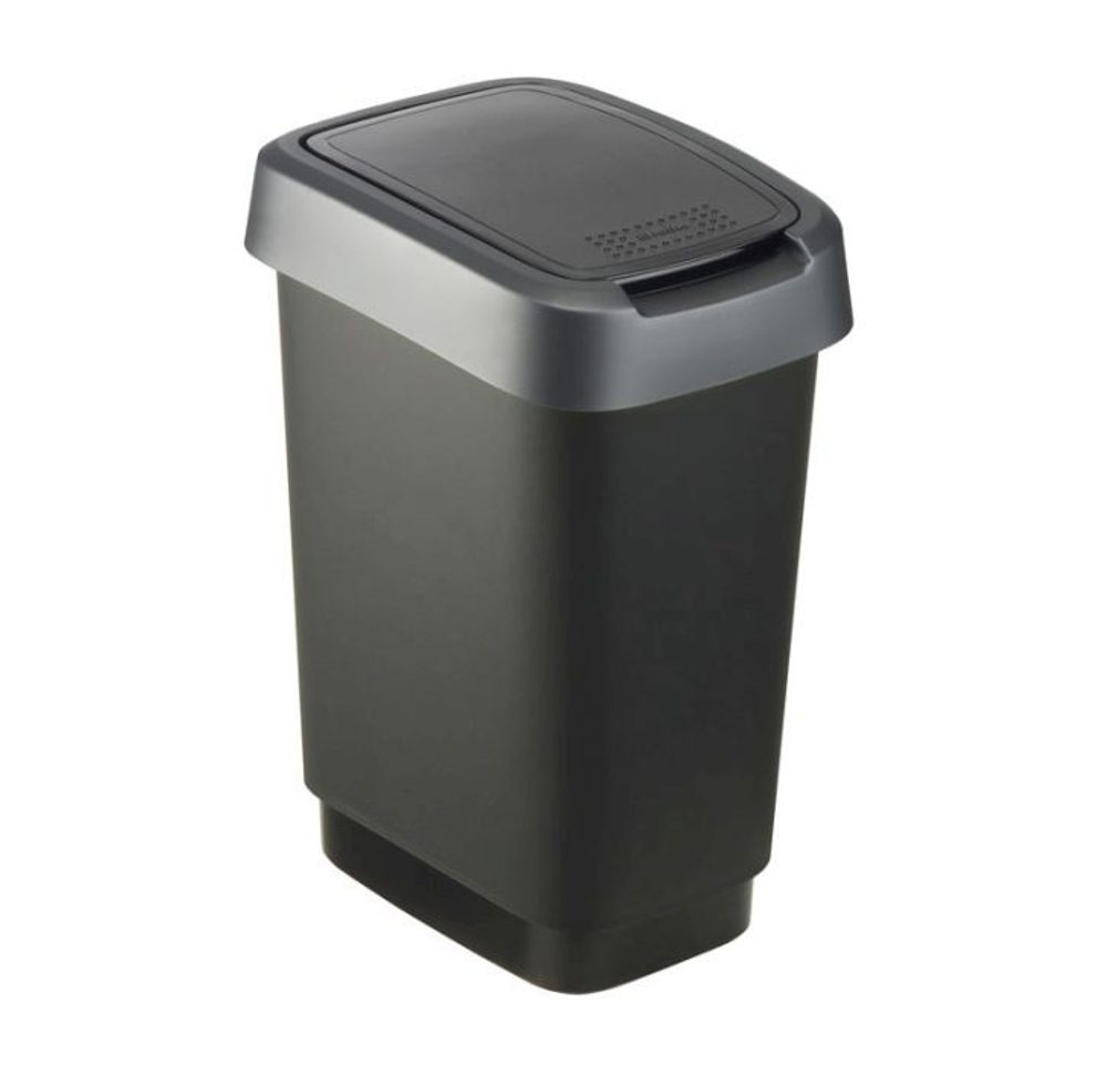 Levně koš odp.10l TWIST, černý/stříbr.,výklop., plast