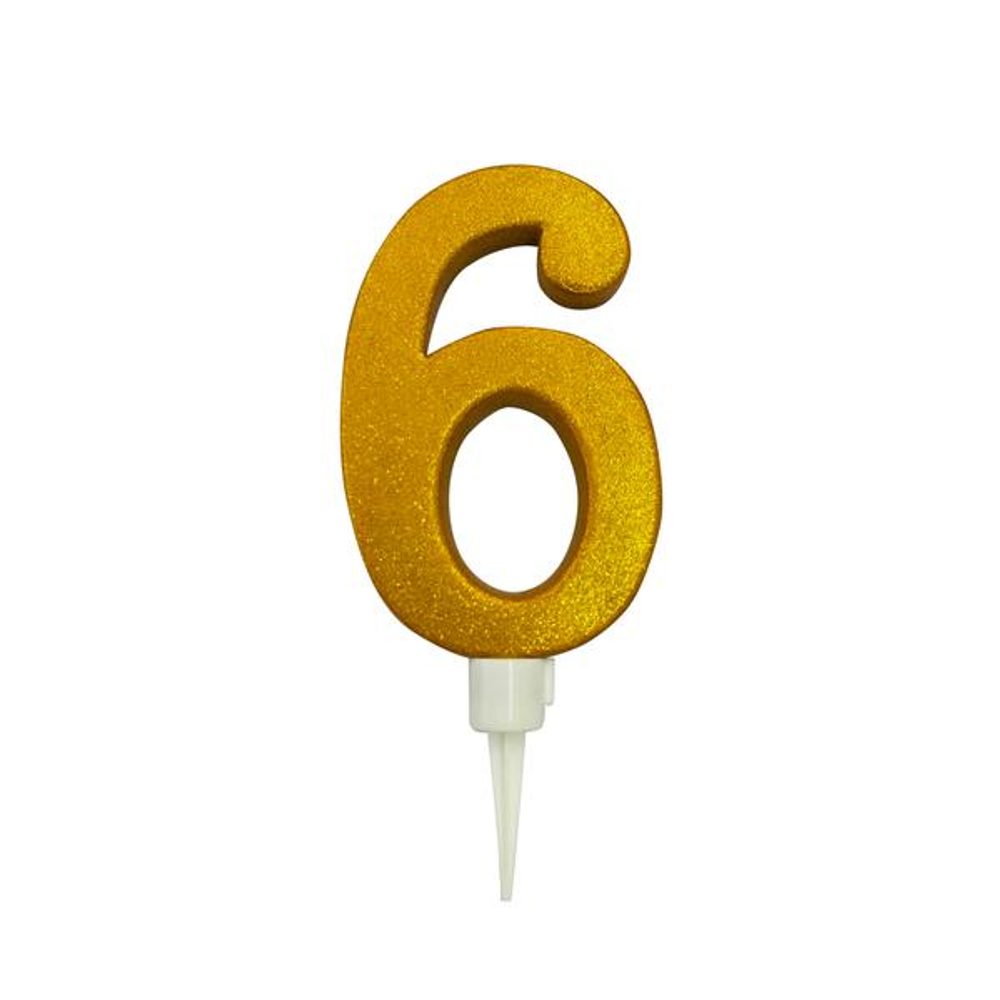Levně TORO SVÍČKA ČÍSLICE "6" ZAPICHOVACÍ VELKÁ, 16CM, ZLATÁ