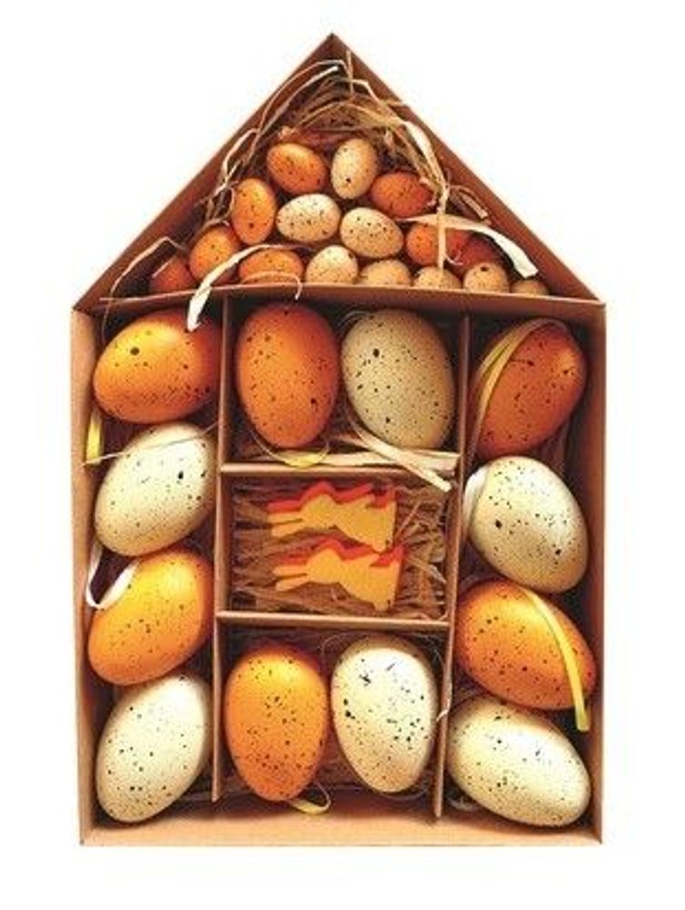 Levně dekorace VAJÍČKA ORANŽ, 28ks MIX velik.,plast, domek krabička