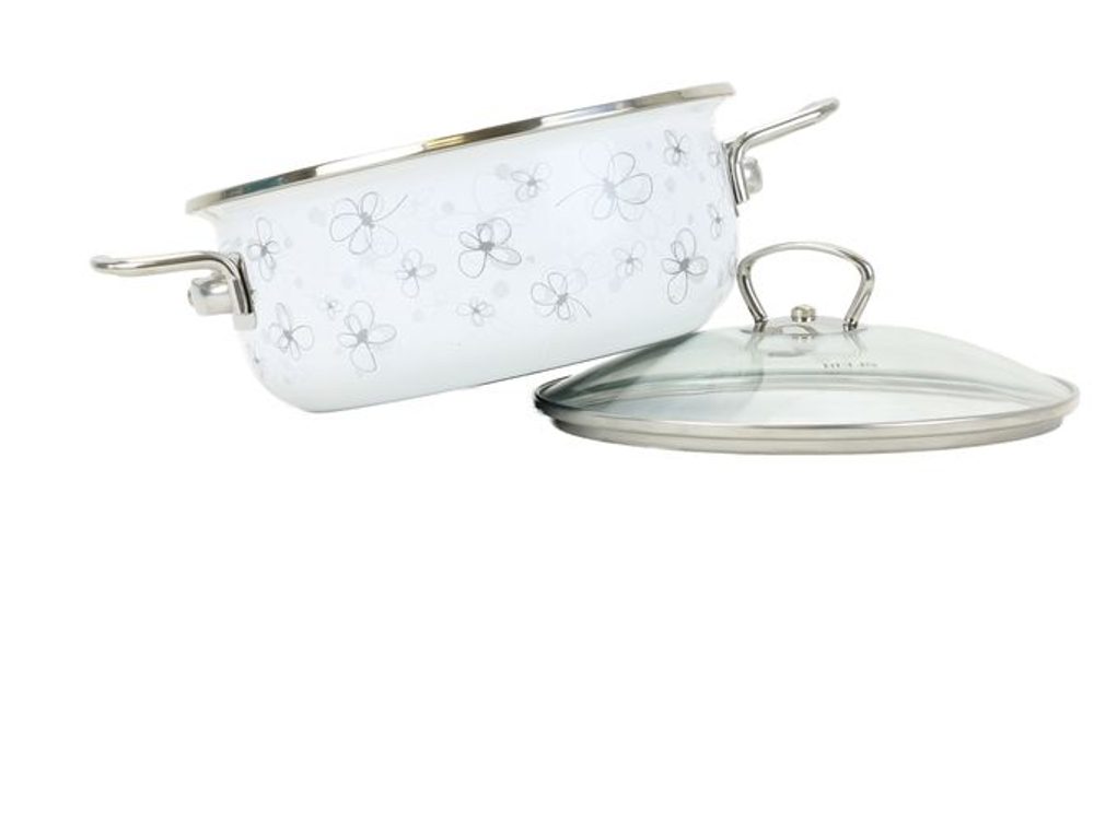 Levně rendlík+PO d16 sklo bílý, KVĚTY, PREMIUM, 1,25l, smalt