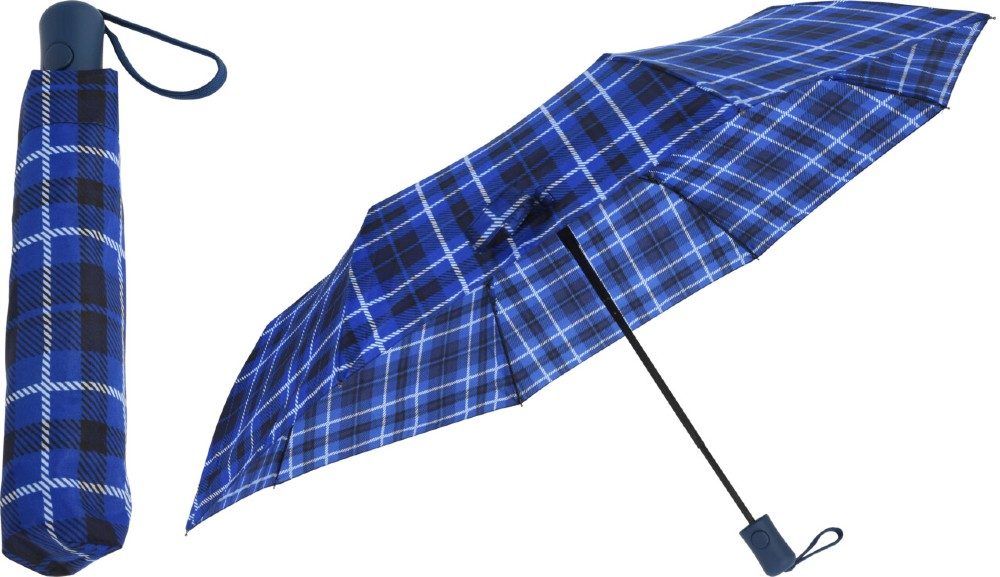 Levně EXCELLENT HOUSEWARE Deštník skládací 95 cm kostka modrý KO-DB7250520modr