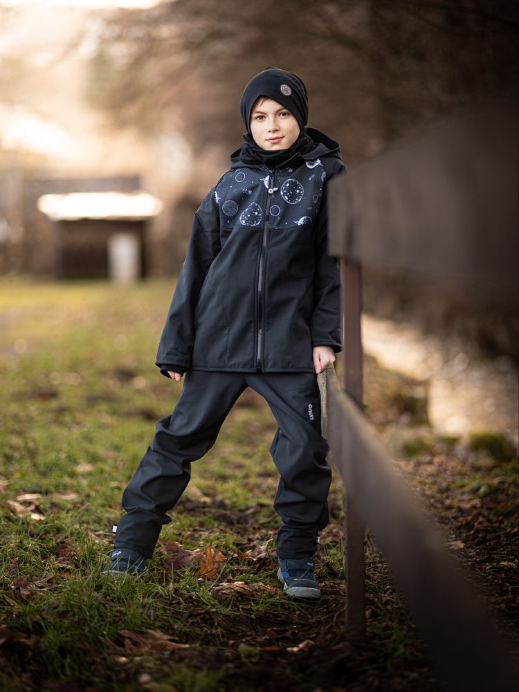 Unuo, Dětské softshellové kalhoty s fleecem Simple, Černá - 134/140