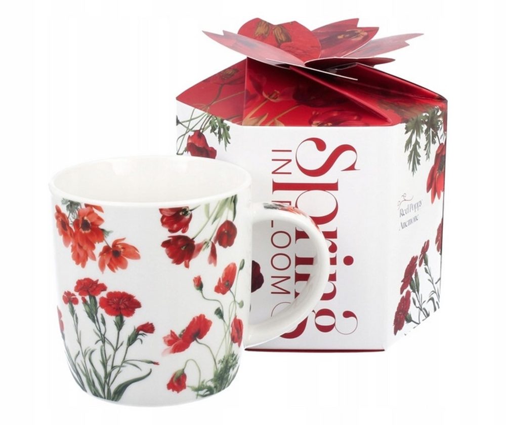 hrnek 400ml SPRING-červené květy, porcelán, DB