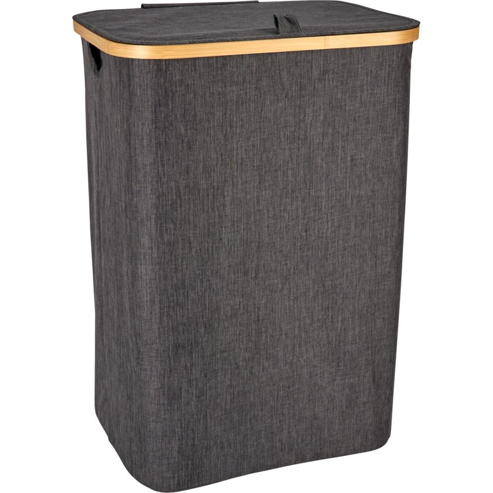 BATHROOM SOLUTIONS Koš na prádlo s bambusovým okrajem 40 x 30 x 60 cm tmavě šedá KO-170495170