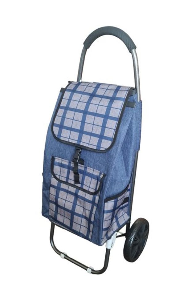 Levně taška s kol., KÁRO modré, (24kg) přední, boční kapsy, textil