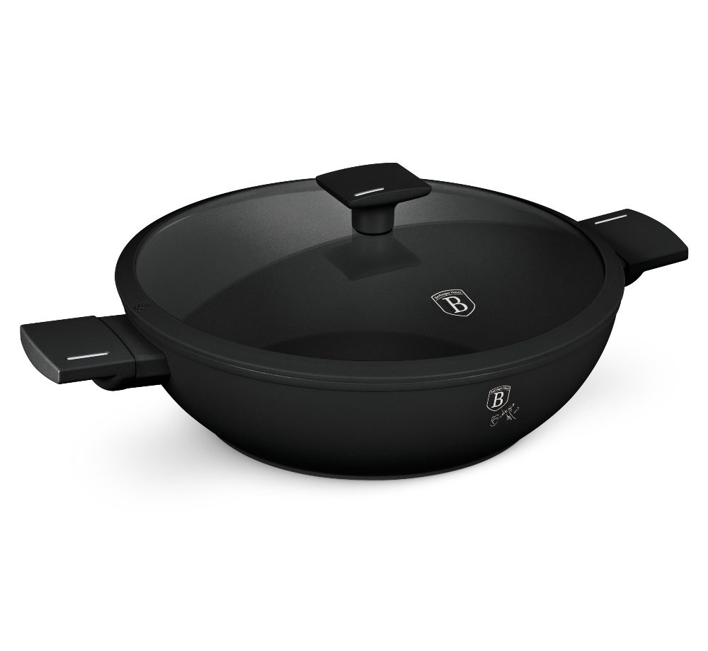 Levně BERLINGERHAUS Pánev WOK s titanovým povrchem a poklicí 30 cm Matte Black Collection BH-8182
