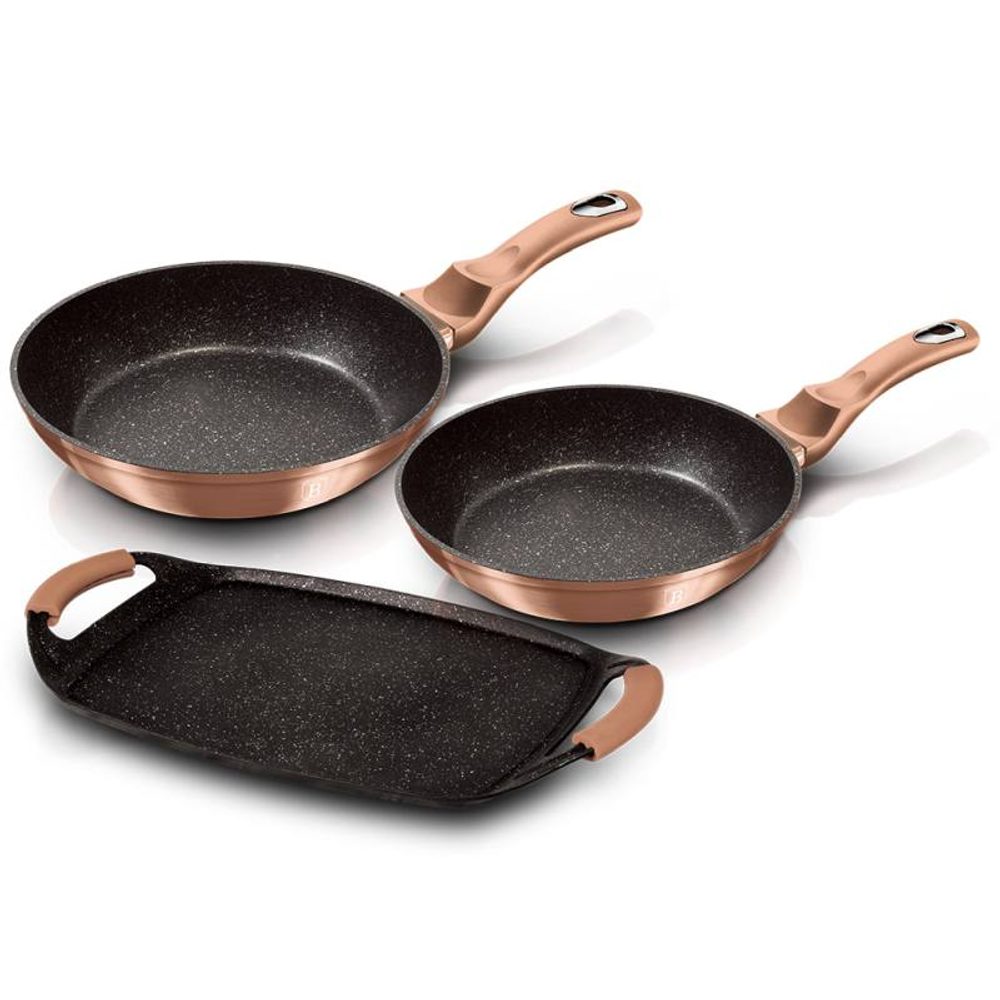 Levně BERLINGERHAUS Sada pánví s mramorovým povrchem 3 ks Rosegold Metallic Line BH-1669